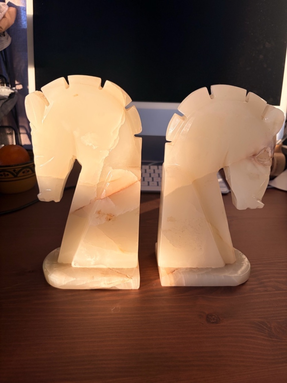 Onyx/Alabaster Horse Head Bookends - Pair